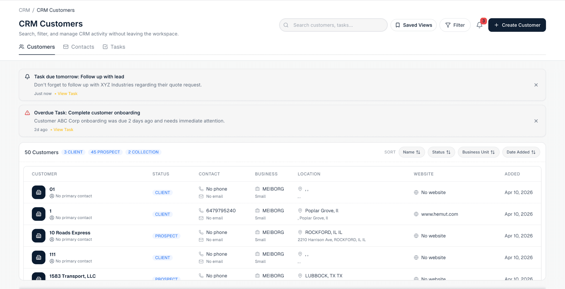 CRM interface