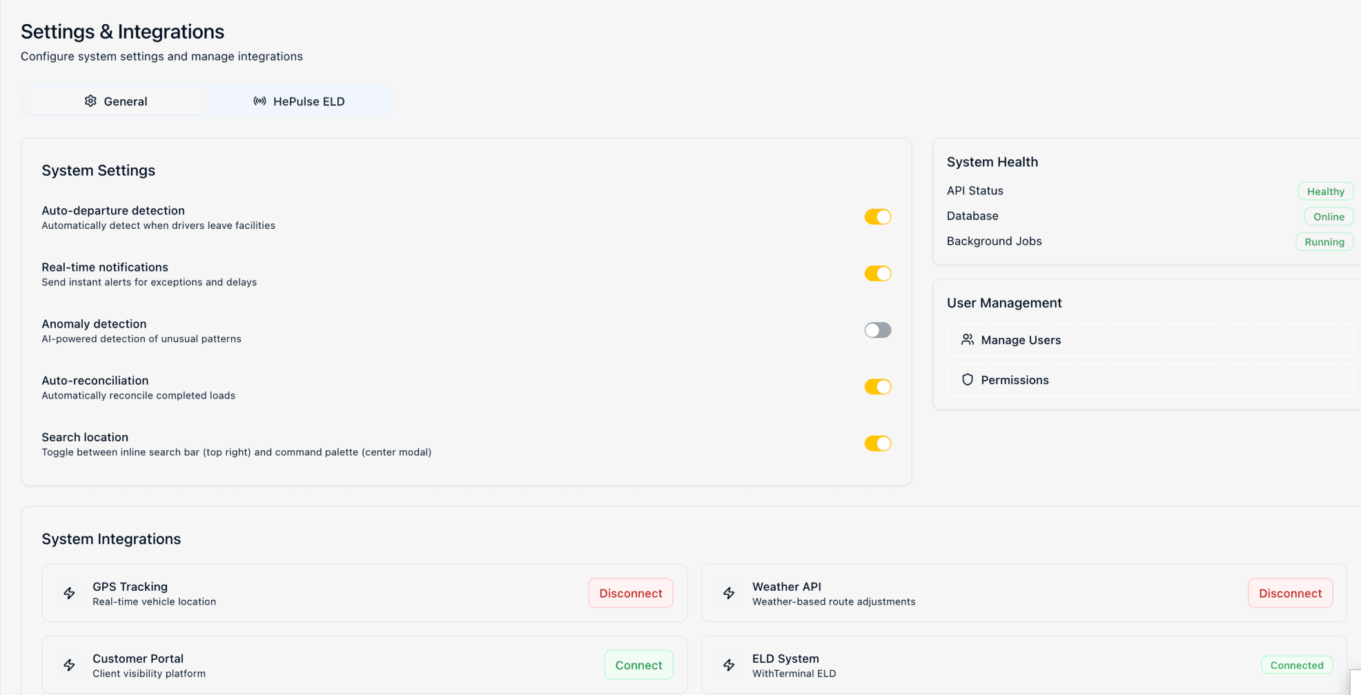 Safety & Compliance interface